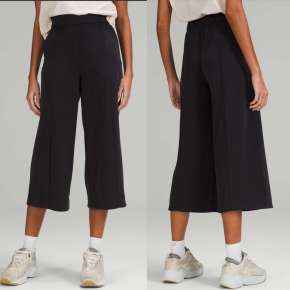 lululemon athletica Pants - Lululemon Softstreme High Rise Culotte Pants Black Womens Sz 12 Wide Leg Lounge